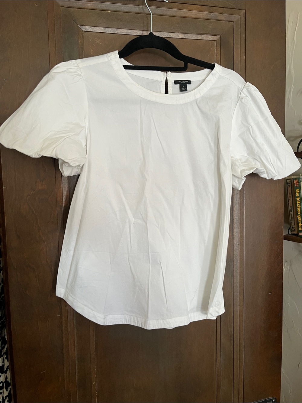 Ann Taylor White Puff Sleeve Cotton Top